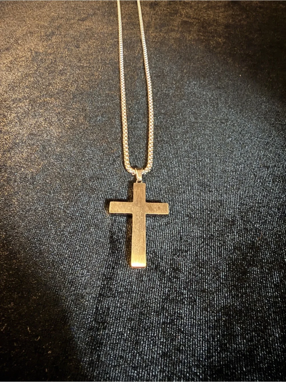 Lord’s Prayer Stainless Steel Cross Pendant w/ 24in white gold filled Cube chain